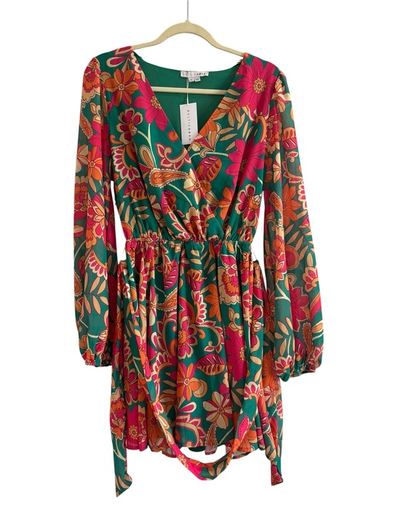 Baltic Born Dresses & Skirts - Baltic Born Floral Mini Dress Long Sleeve Tie Waist Women’s Size L NWT